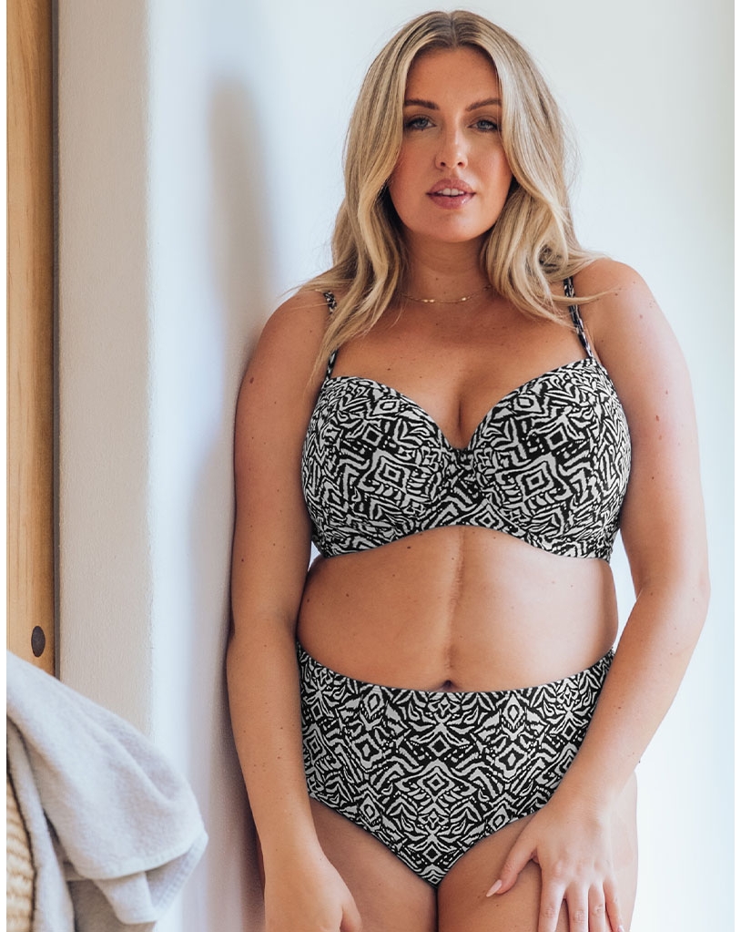Curvy Kate Wild Horizon Padded Balcony Bikini Top (second Sizes) Black Print, Multi, Size 44E, Women